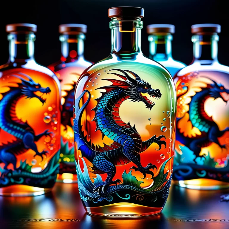 Stunning Dragon Art: Intricate Glass Bottle Paintings in Vibrant Detail