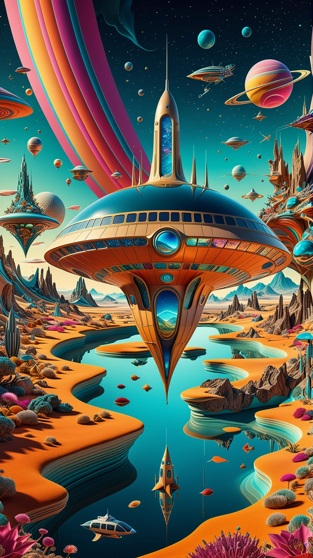 Surreal Futuristic Spaceship Illustrations in Dreamlike Landscapes