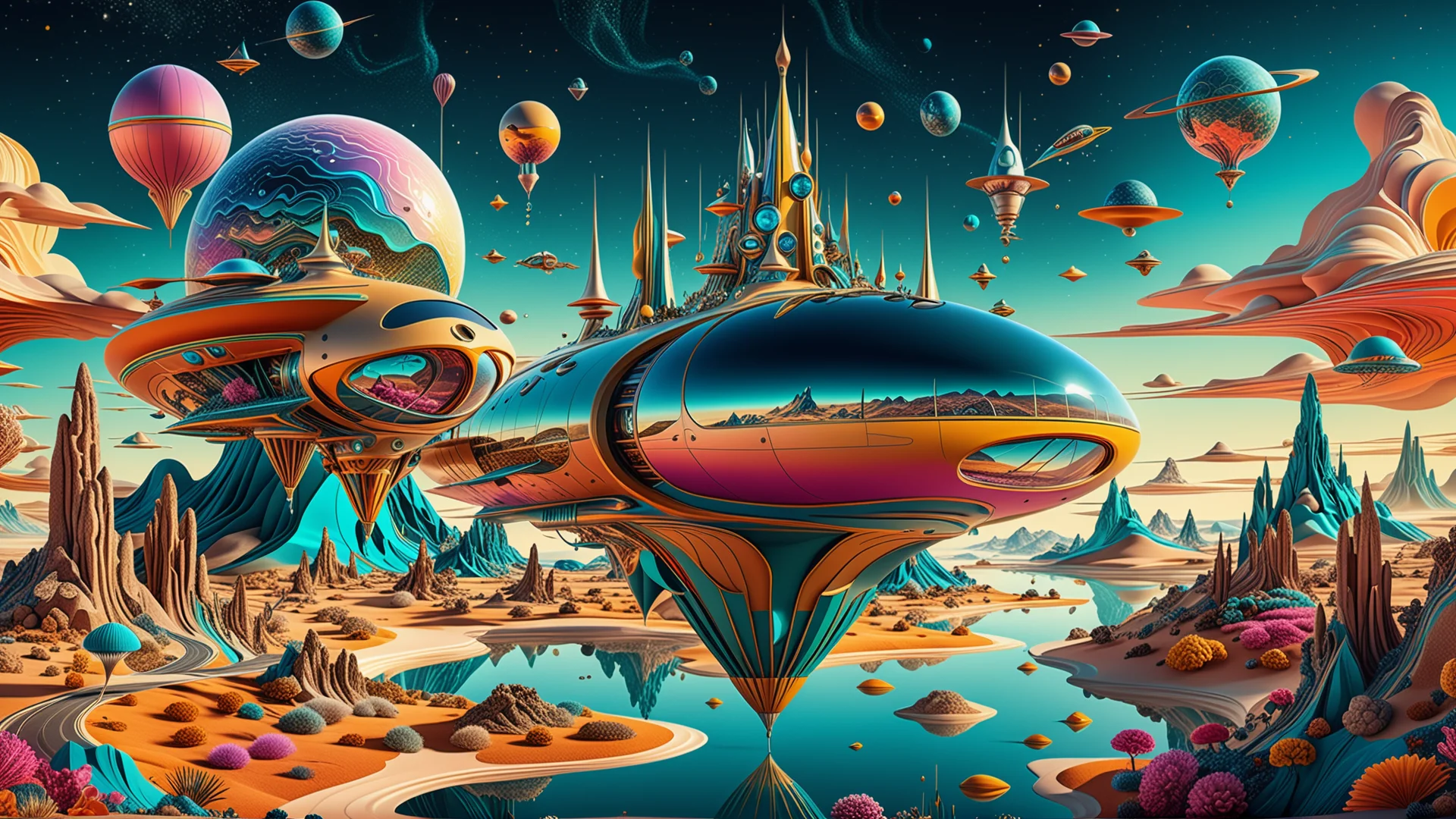 Surreal Futuristic Spaceship Illustrations in Dreamlike Landscapes