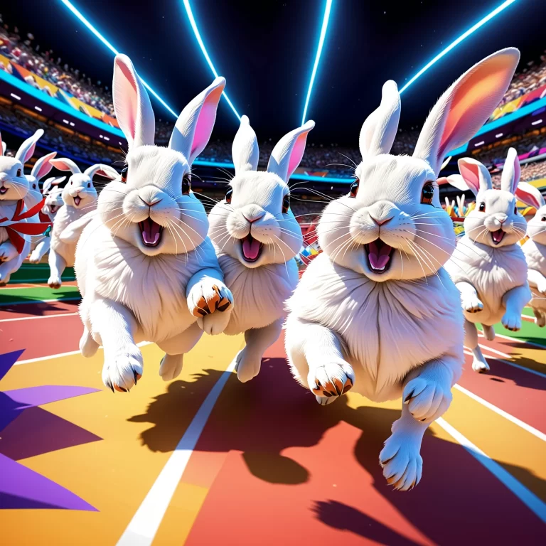 Energetic Anime Race: Domestic Rabbits Compete in a Colorful Arena