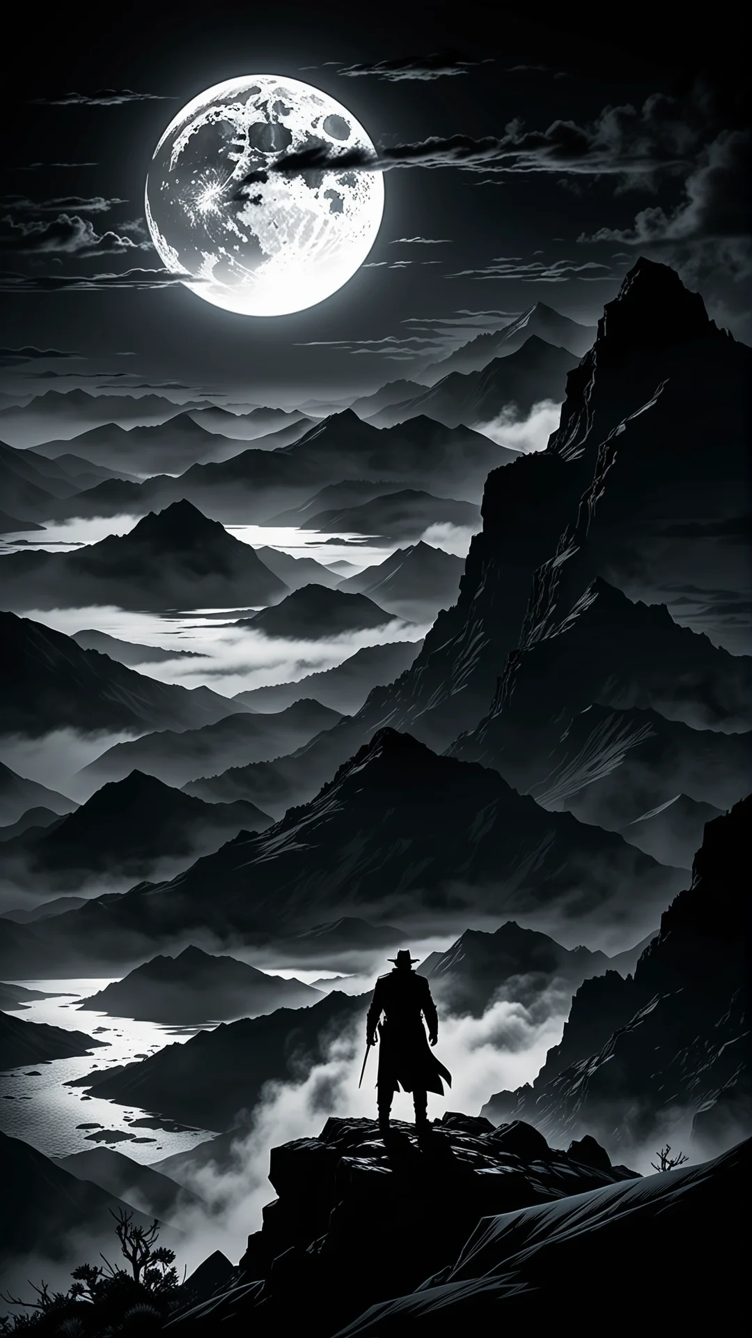 Noir-Inspired Mountain Landscape: A Dramatic, Atmospheric Masterpiece