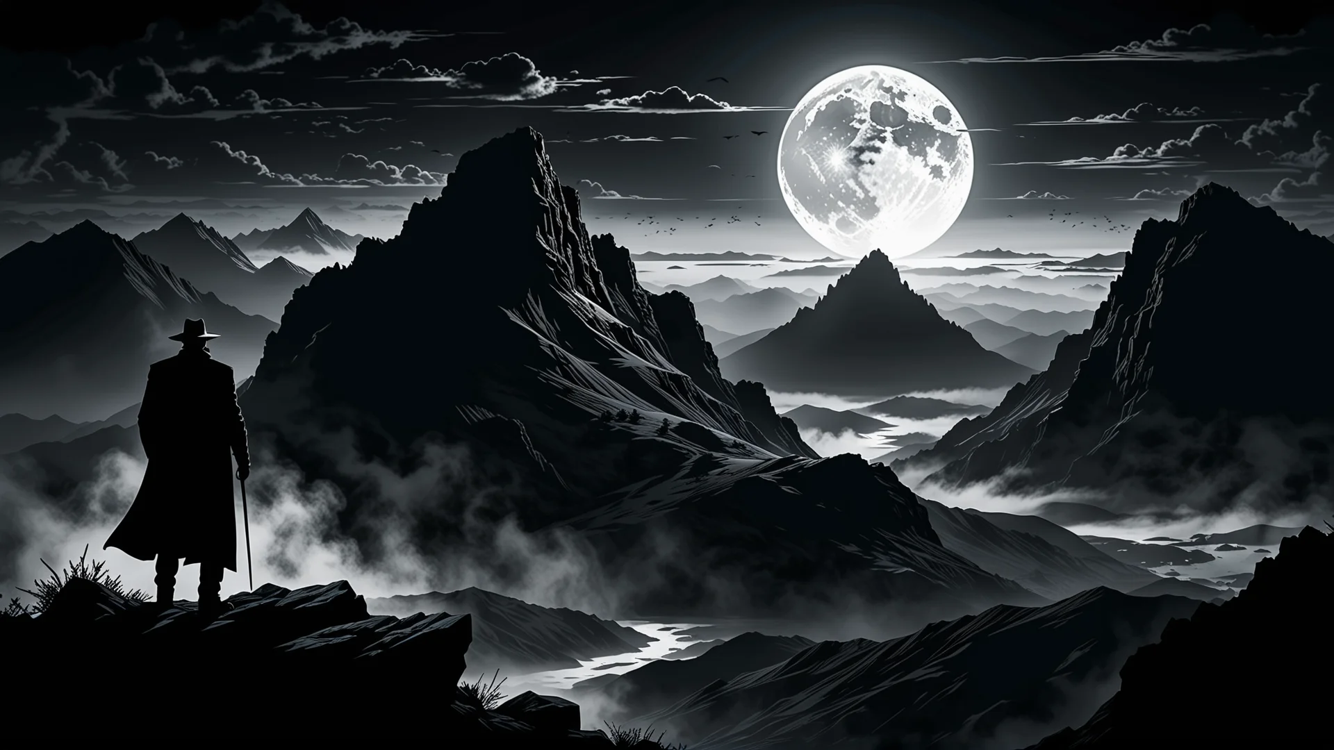 Noir-Inspired Mountain Landscape: A Dramatic, Atmospheric Masterpiece