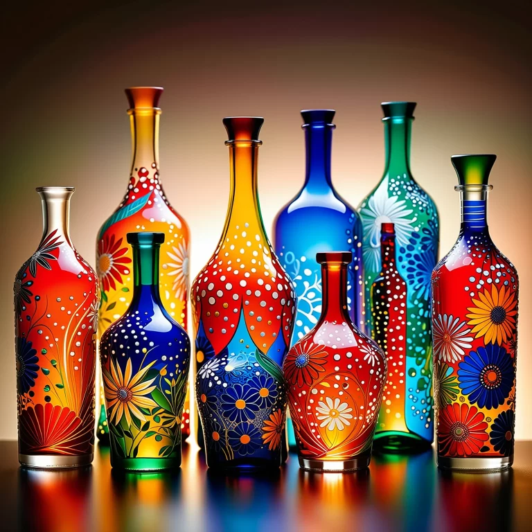 Intricate AI Art Painted Glass Bottles: A Contemporary Surrealism Display