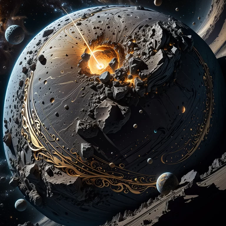 Surreal Calligraphic Art on an Asteroid – Hyper-Realistic Illustration