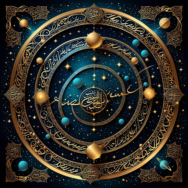 Celestial Calligraphy: Elegant Islamic Art in Cosmic Designs