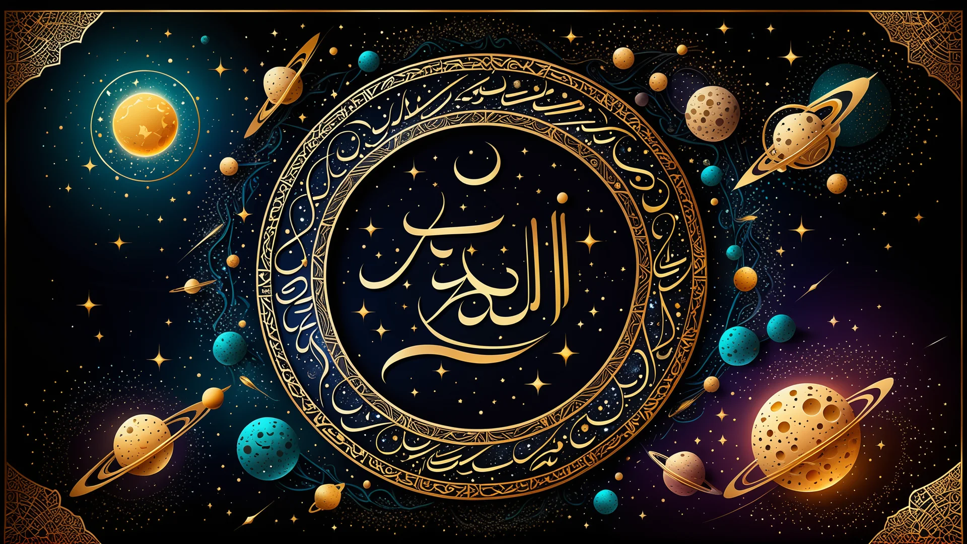 Celestial Calligraphy: Elegant Islamic Art in Cosmic Designs