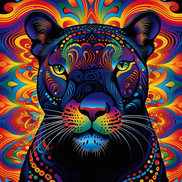 Mesmerizing Black Cougar in Psychedelic Neural Network Art