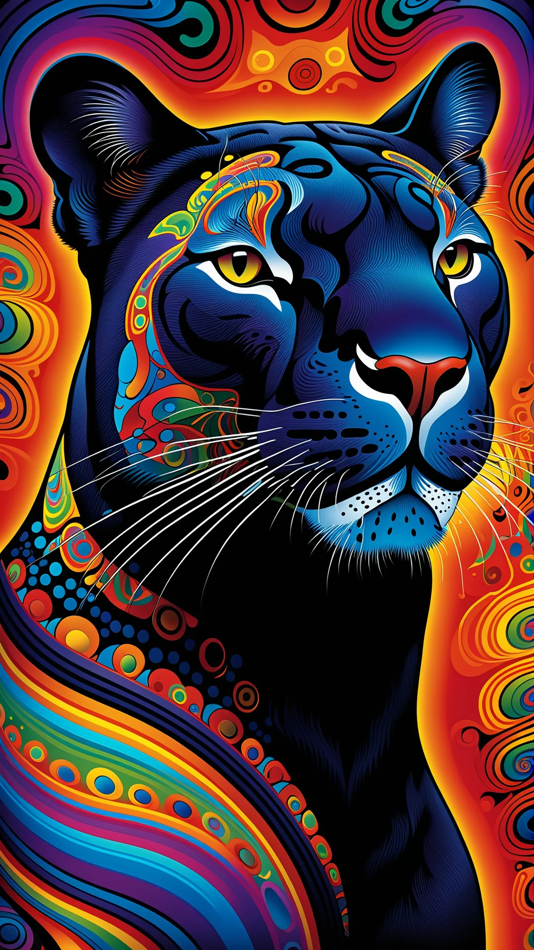 Mesmerizing Black Cougar in Psychedelic Neural Network Art