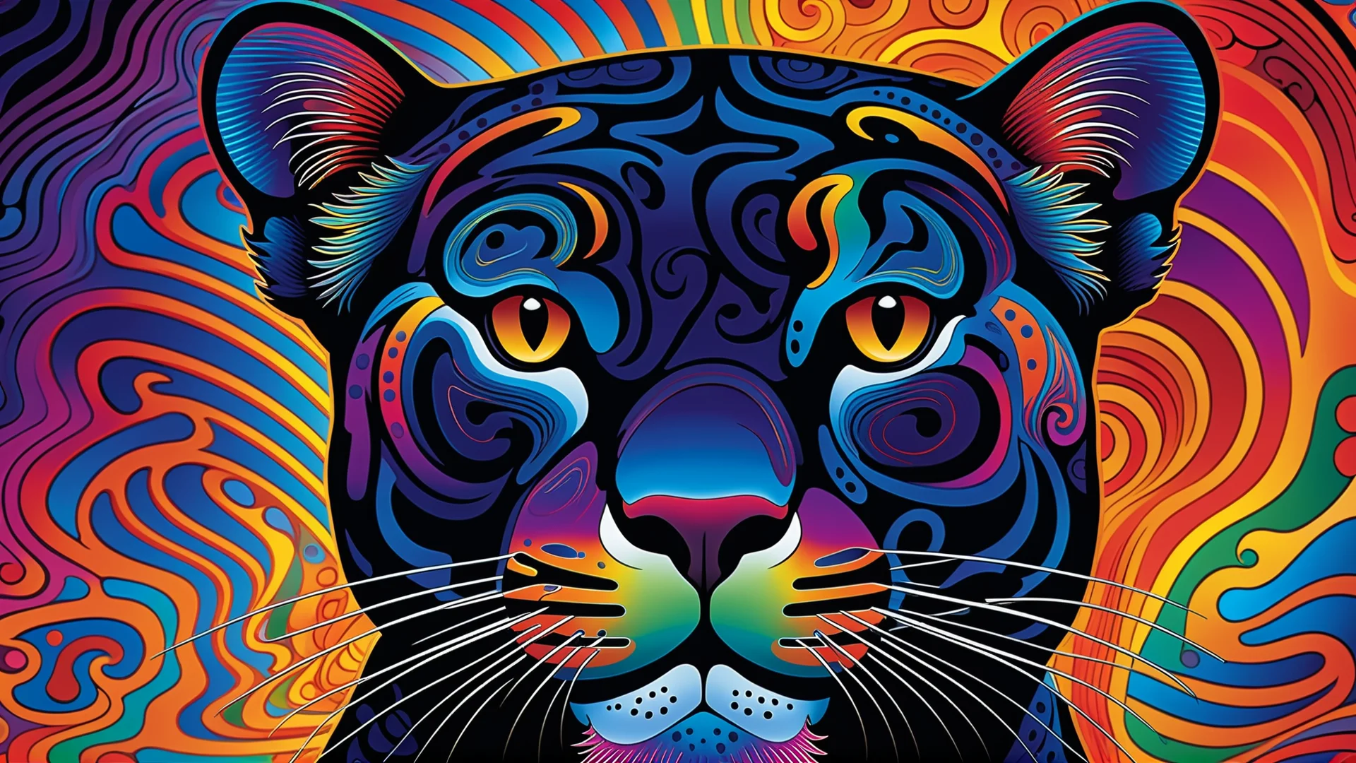 Mesmerizing Black Cougar in Psychedelic Neural Network Art