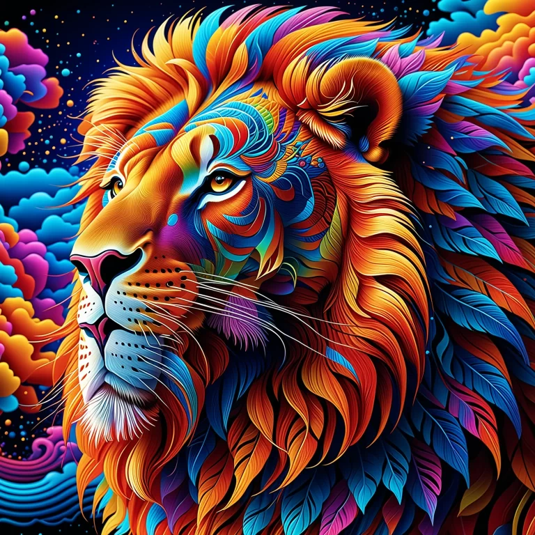 Majestic Lion: Vibrant AI Art in Psychedelic Style