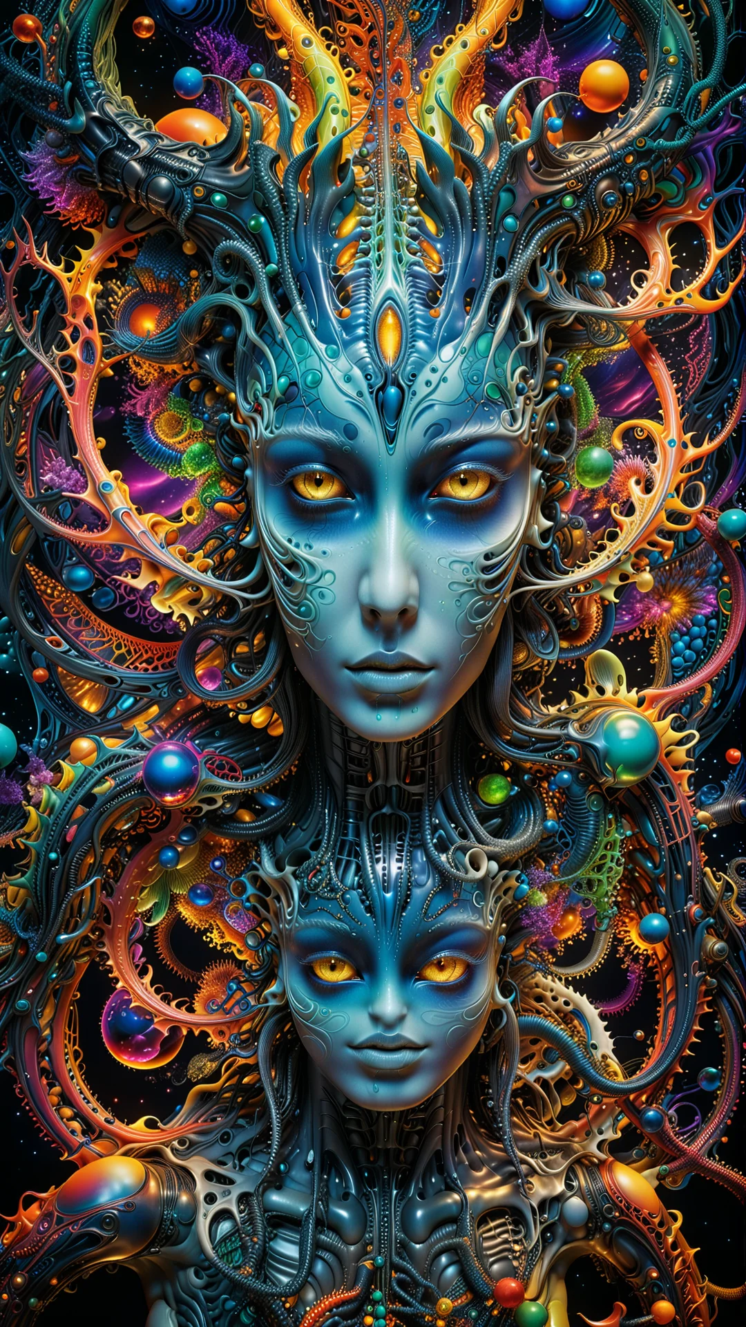 Surreal Mythical Creature with Quantum Elements in Vibrant Fantasy Art