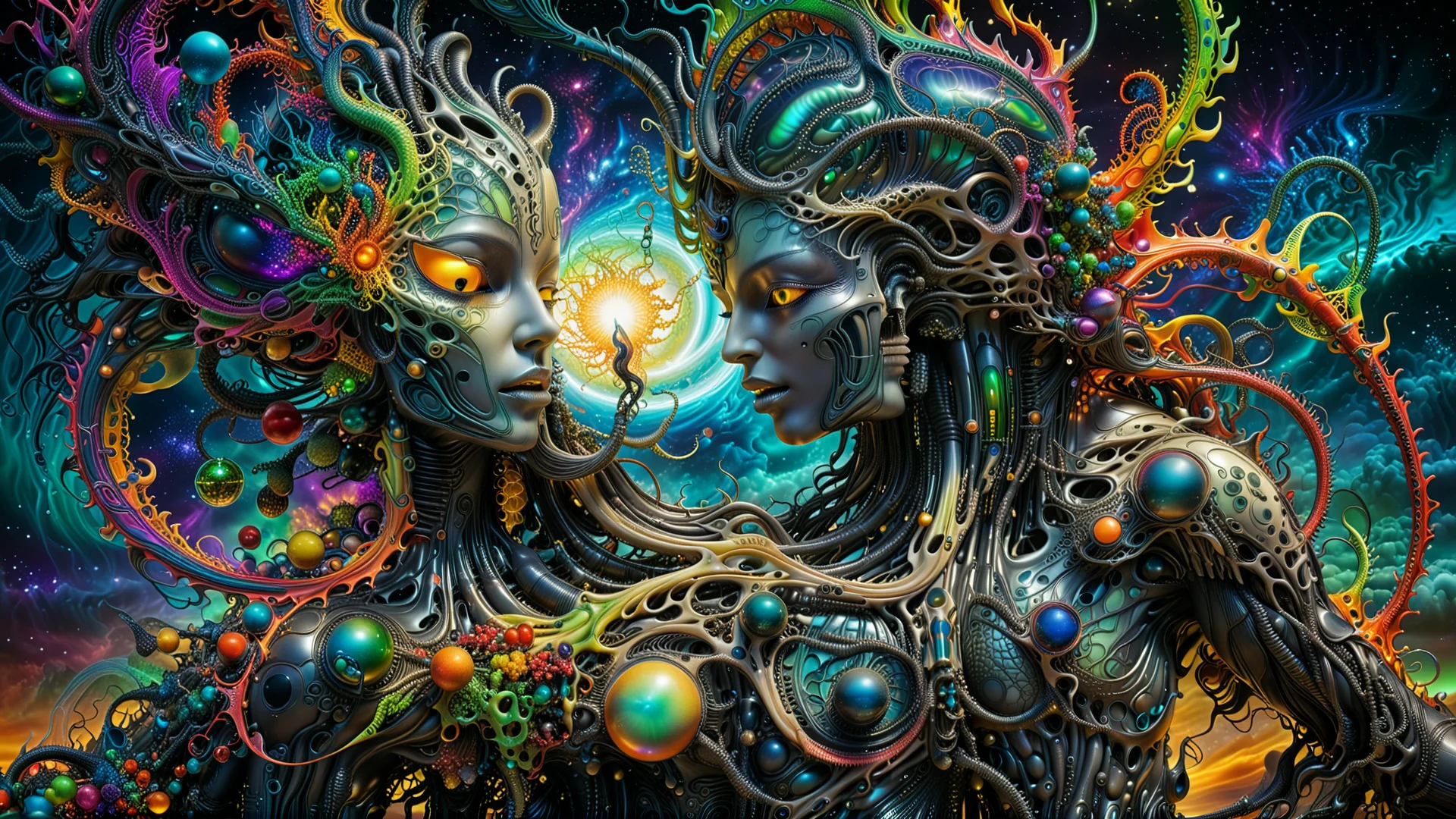 Surreal Mythical Creature with Quantum Elements in Vibrant Fantasy Art