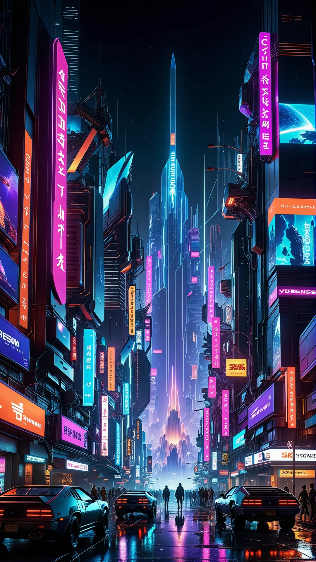 Futuristic Cyberpunk Cityscape: Asteroid Chaos Under Neon Lights