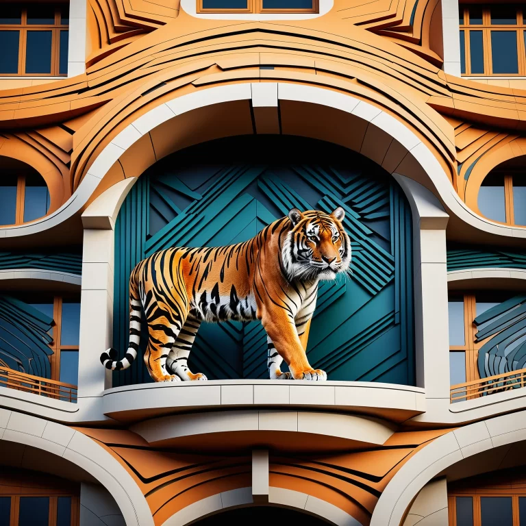 Surreal Architectural Art: Majestic Tiger Meets Abstract Design