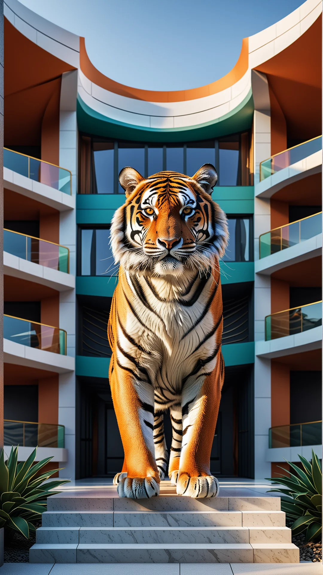 Surreal Architectural Art: Majestic Tiger Meets Abstract Design