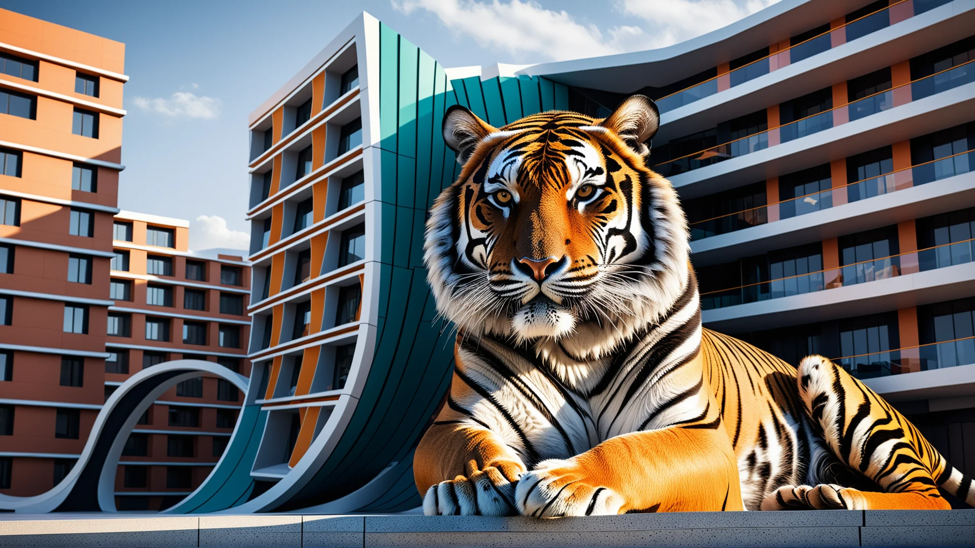 Surreal Architectural Art: Majestic Tiger Meets Abstract Design