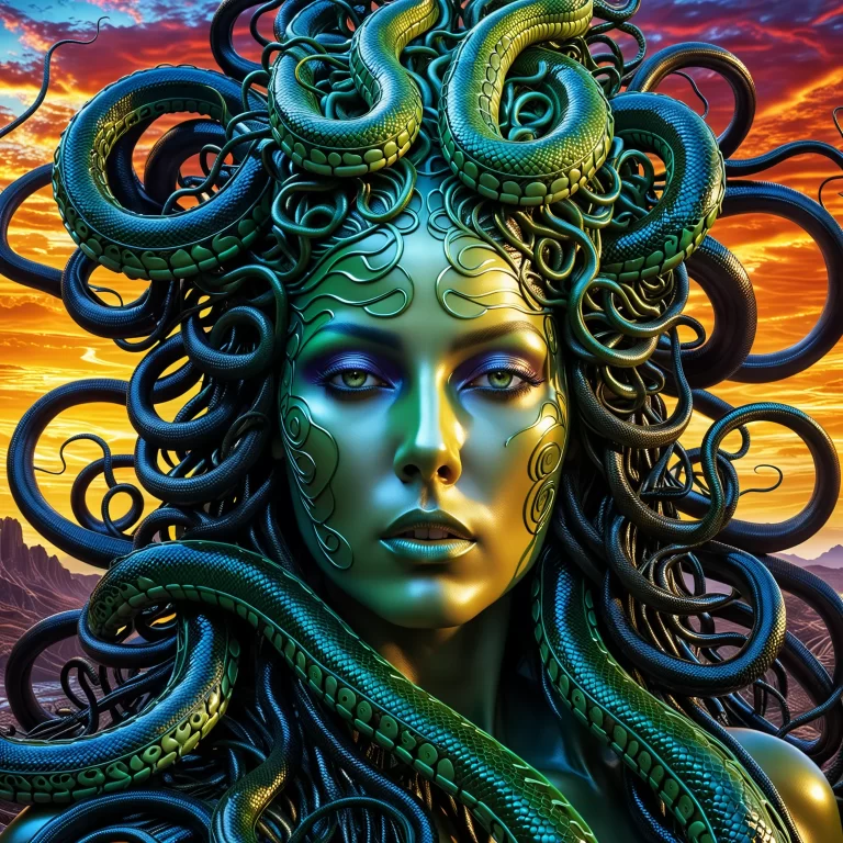 Surreal Medusa: Serpent Hair and Ethereal Light in Stunning 8K Art