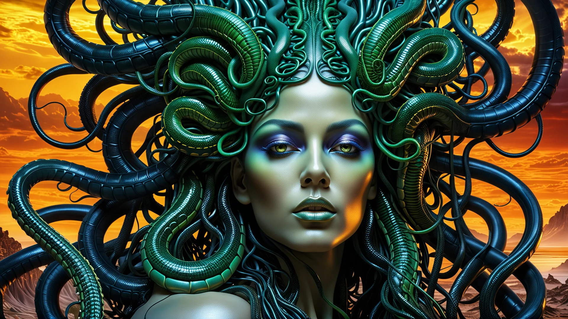 Surreal Medusa: Serpent Hair and Ethereal Light in Stunning 8K Art