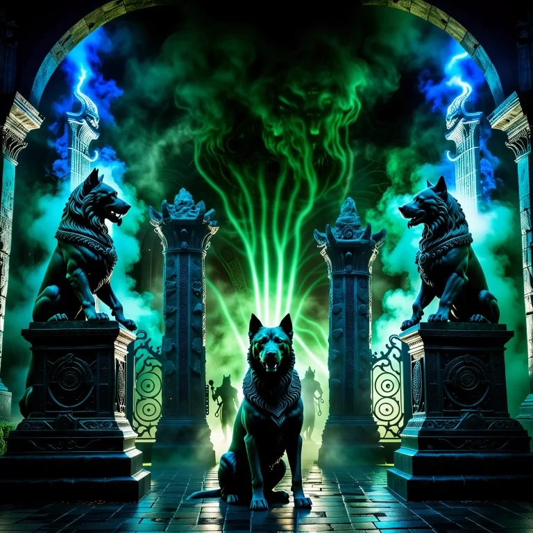 Epic Fantasy Art of Cerberus Guarding the Underworld Gates