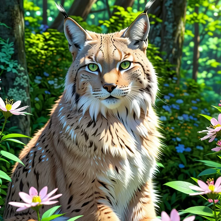 Charming Lynx in Vibrant Forest: Anime Art by Makoto Shinkai