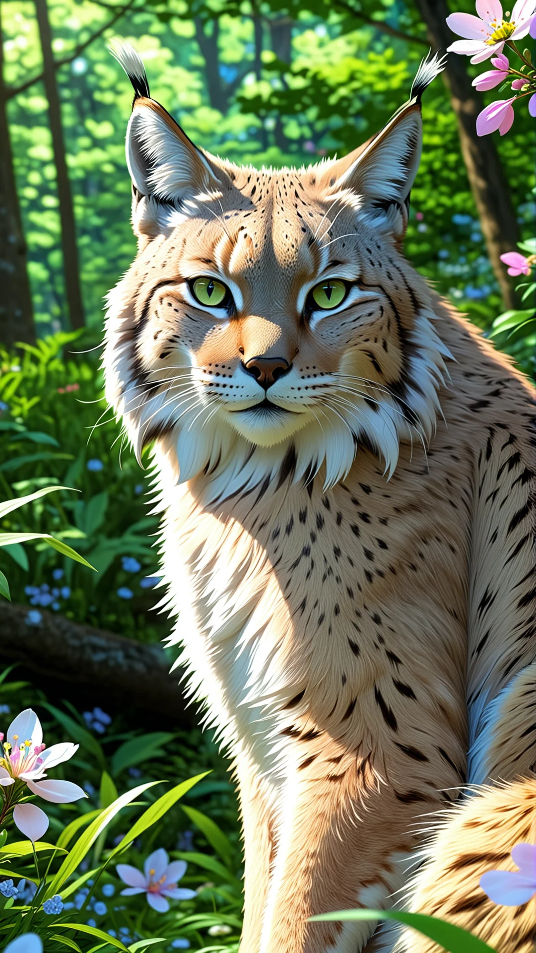 Charming Lynx in Vibrant Forest: Anime Art by Makoto Shinkai