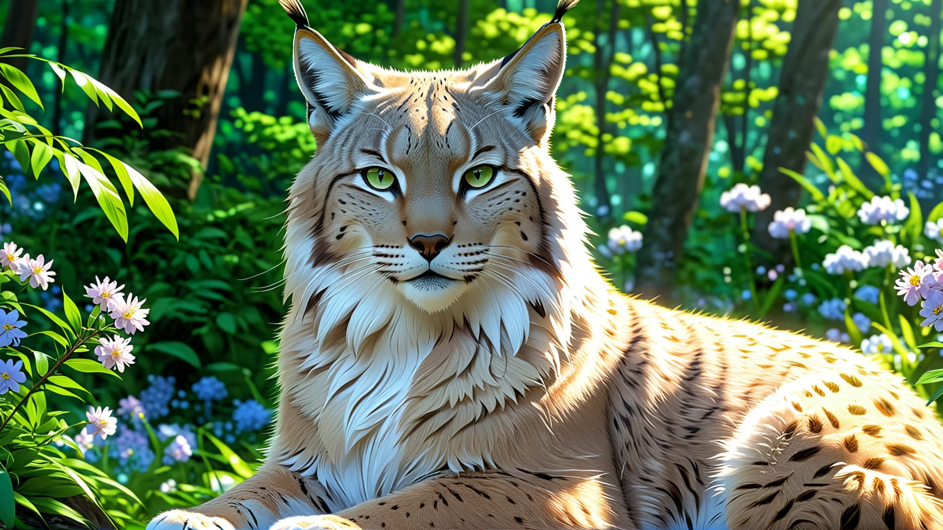 Charming Lynx in Vibrant Forest: Anime Art by Makoto Shinkai