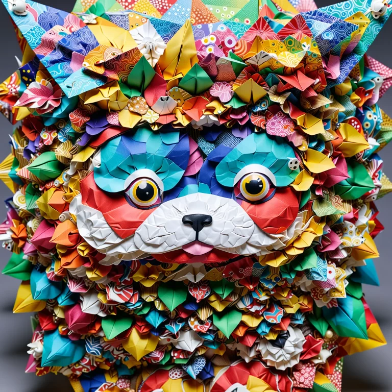 Vibrant Neural Network Art: Intricate Origami Inspired by Takashi Murakami