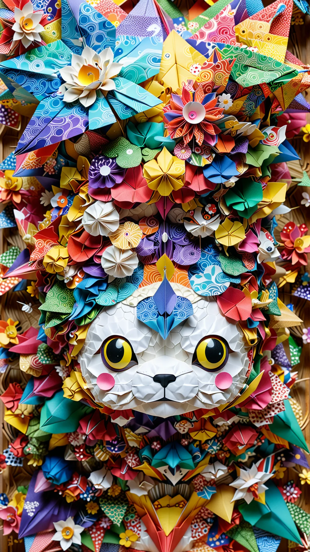 Vibrant Neural Network Art: Intricate Origami Inspired by Takashi Murakami