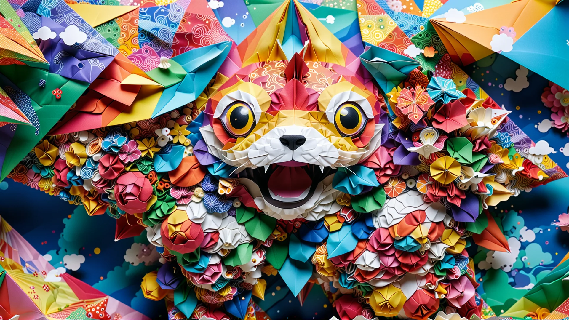 Vibrant Neural Network Art: Intricate Origami Inspired by Takashi Murakami