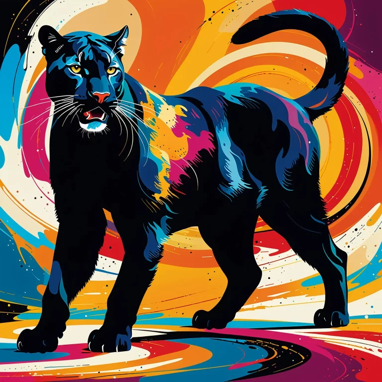 Majestic Black Cougar: Abstract Expressionist Art in Vibrant Colors