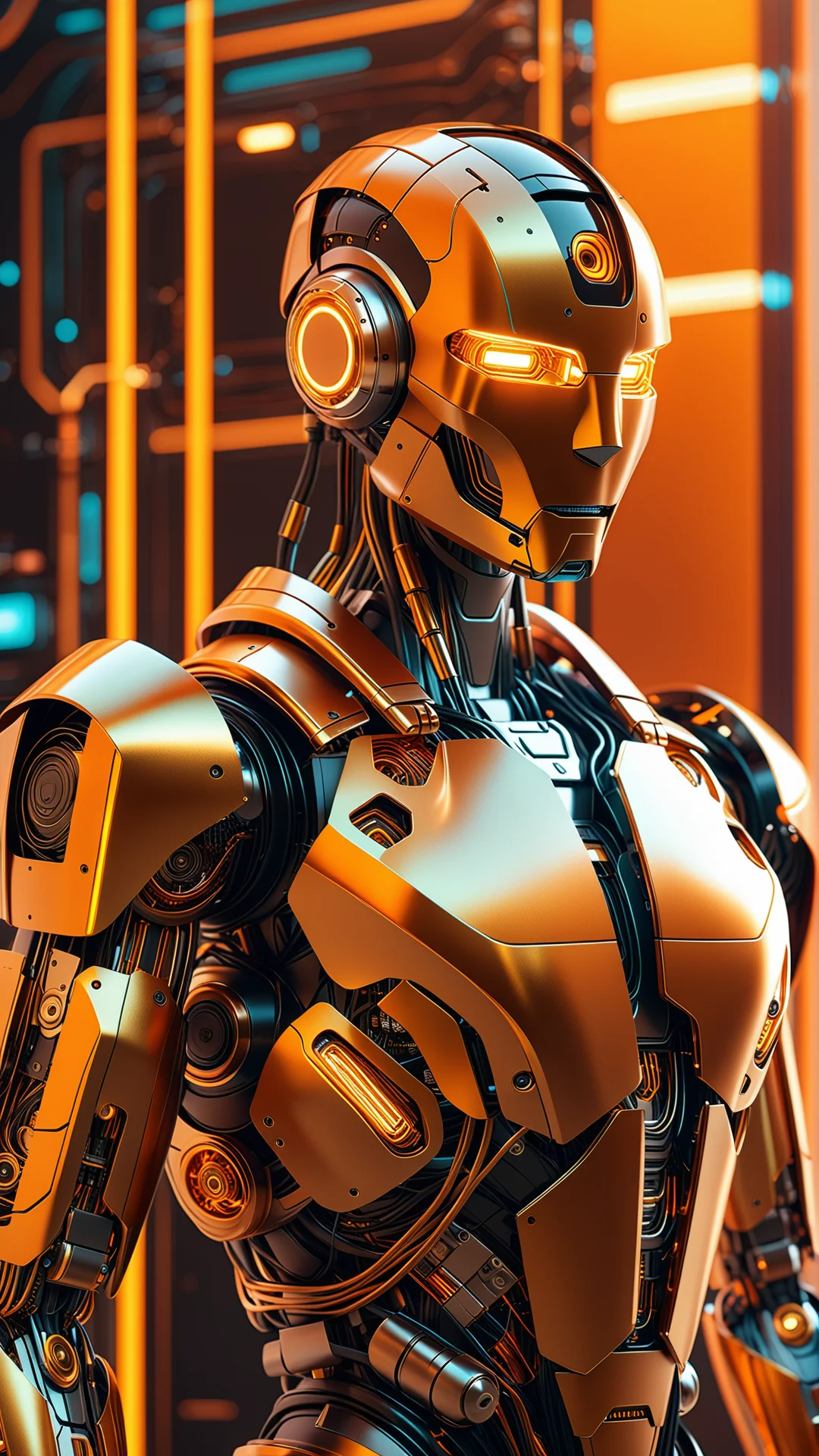 Futuristic Robots with Luminous Circuitry in Photorealistic Detail