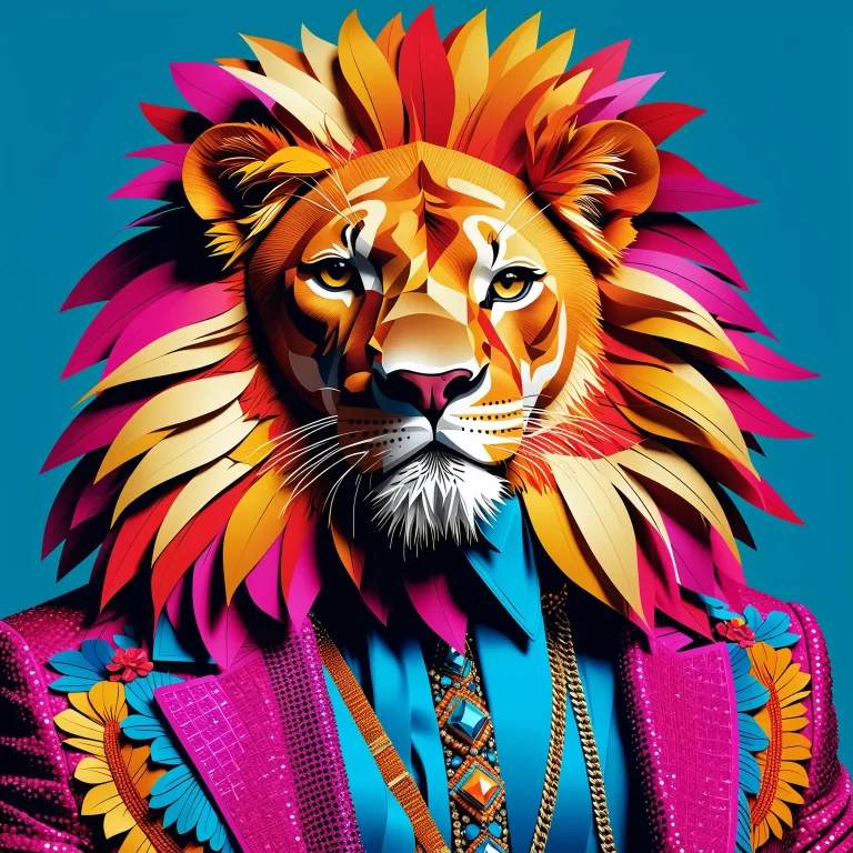 Vibrant Lion Fashion Illustration by Karl Lagerfeld in 8K Resolution