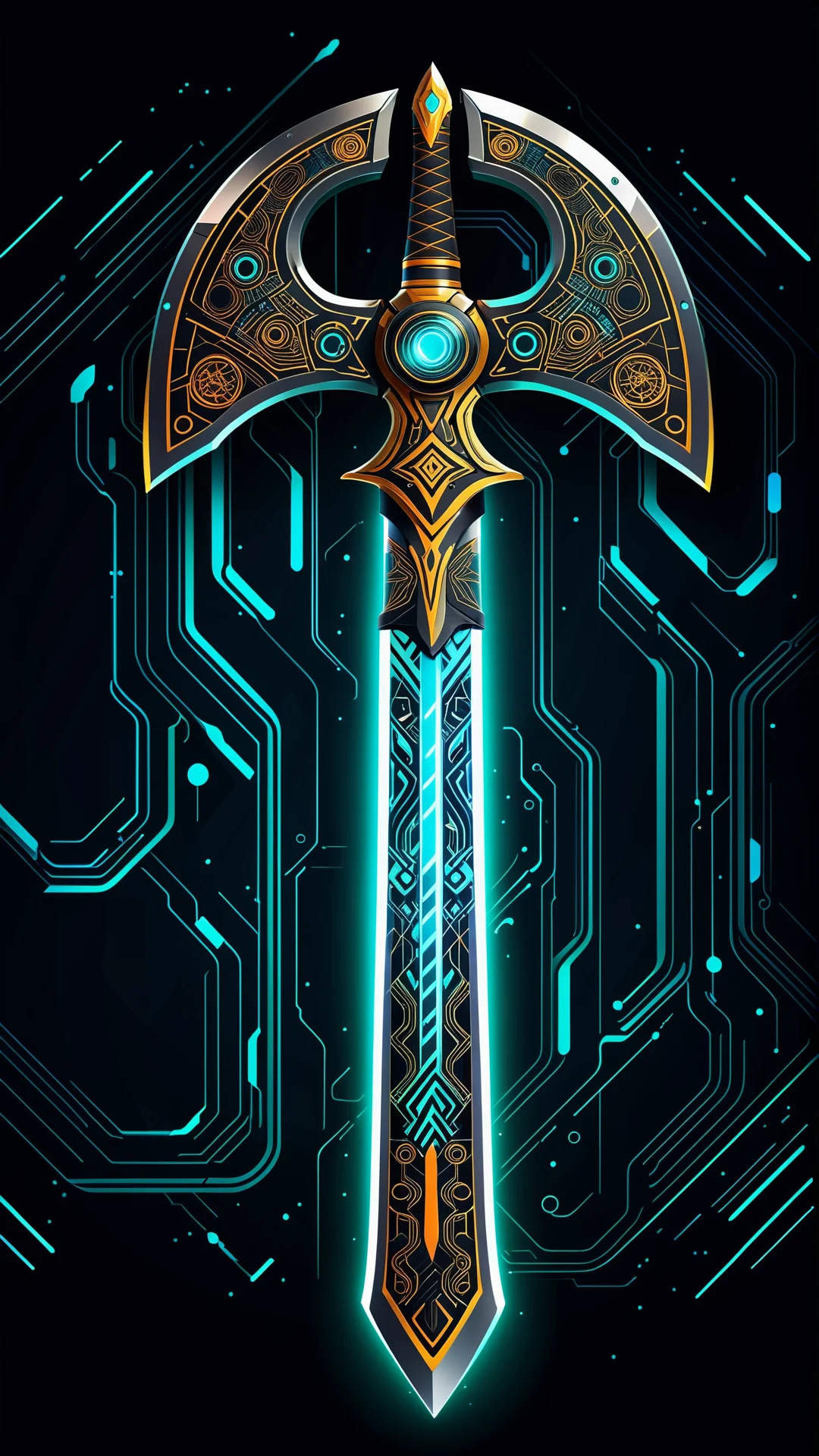 Futuristic Axe and Sword Vector Art: Blending Ancient and Modern Design