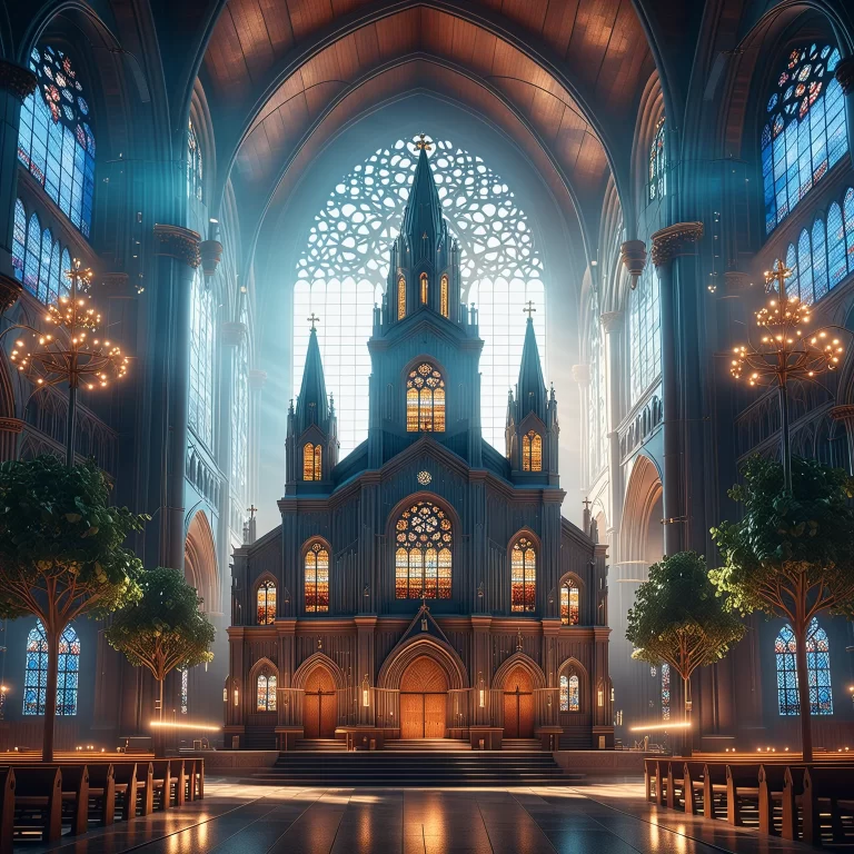 Majestic Church Illustration: Hyperrealistic Graphic Design by Beeple