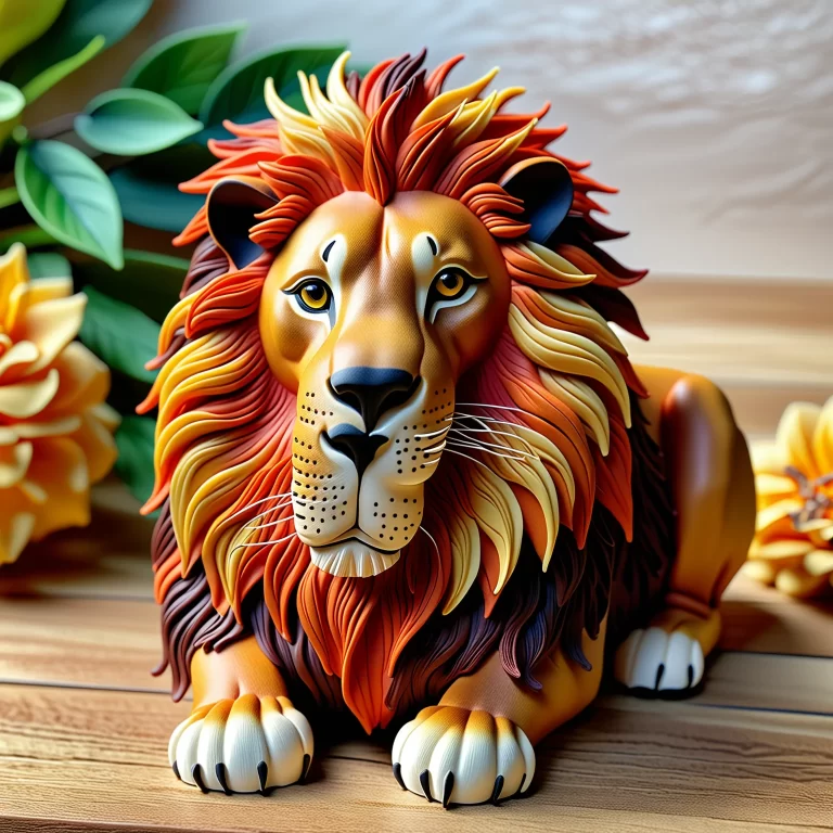 Majestic Polymer Clay Lion: Intricate Textures & Vibrant Colors