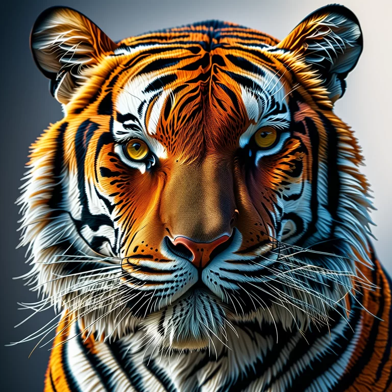 Stunning Contour Portrait of a Majestic Tiger in 8K Resolution