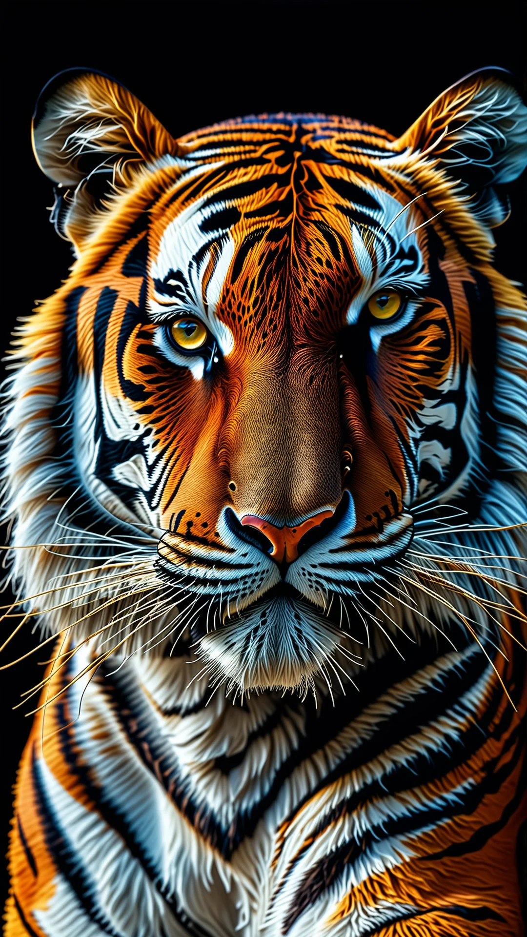 Stunning Contour Portrait of a Majestic Tiger in 8K Resolution