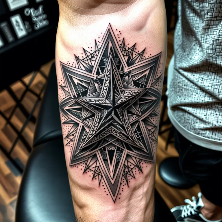 Intricate Star Tattoo Design with Neural Network Patterns