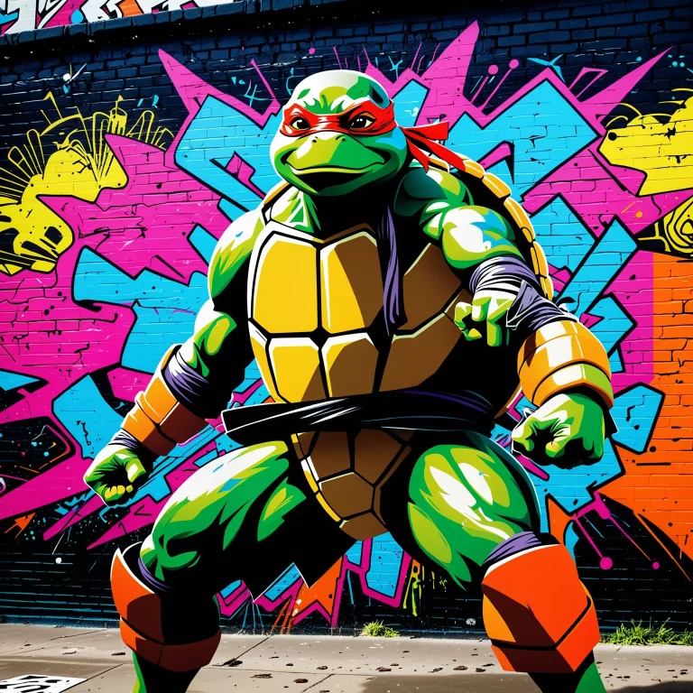 Dynamic Urban Ninja Turtle: Vibrant Art Inspired by Banksy & Haring