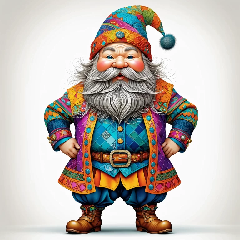 Whimsical Fashion Illustration of a Funny Dwarf in Vibrant Style