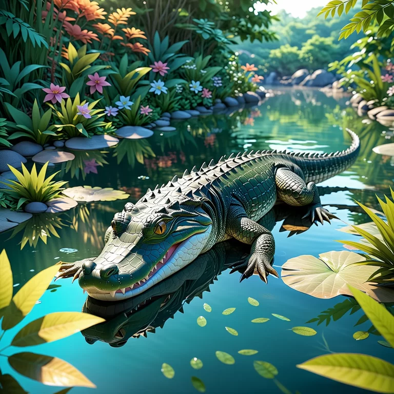 Majestic Alligator Mississipiensis in a Dreamy Korean Anime Landscape