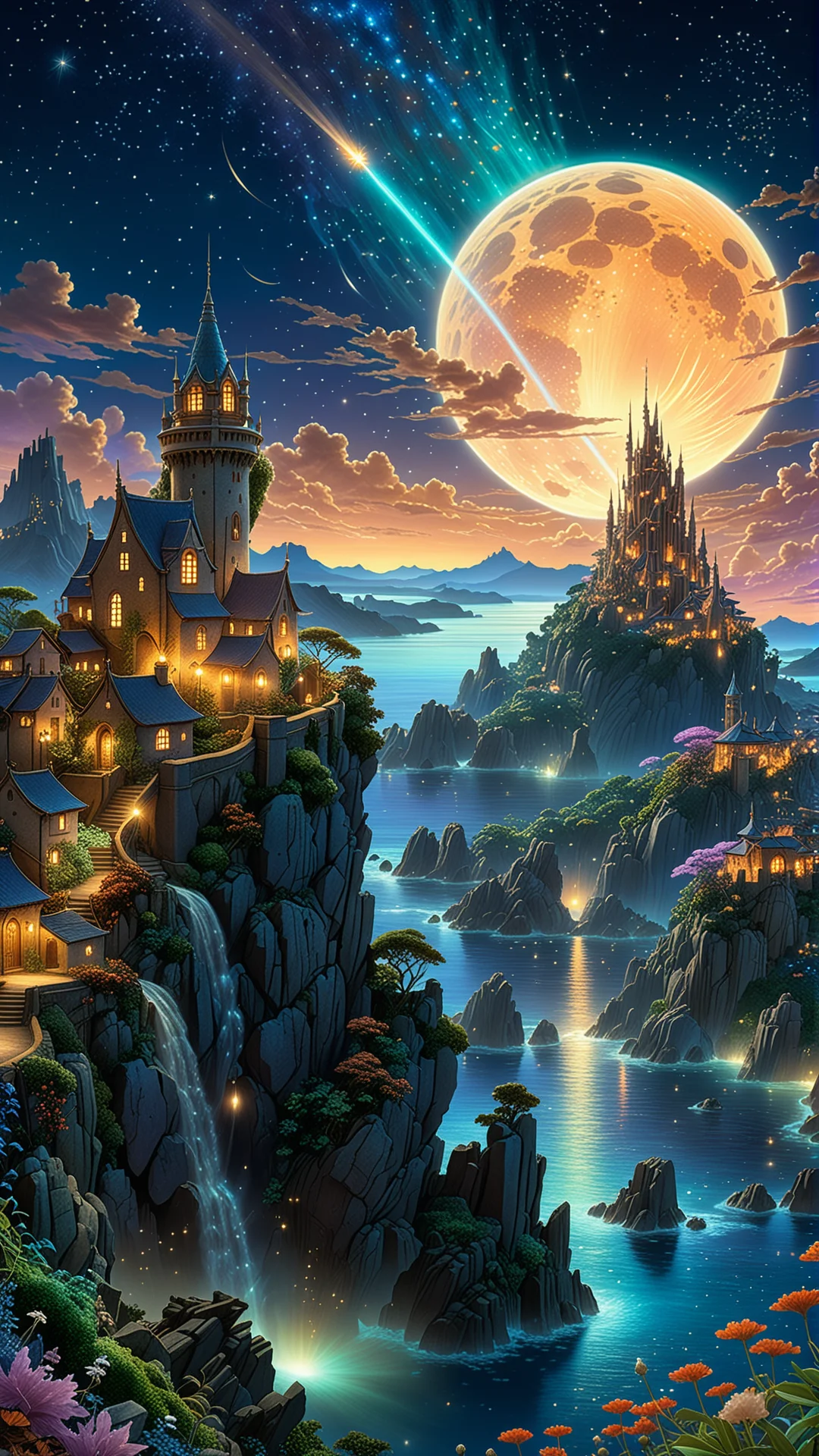 Mesmerizing Fantasy Landscape: Comet Over Ancient Mythical City