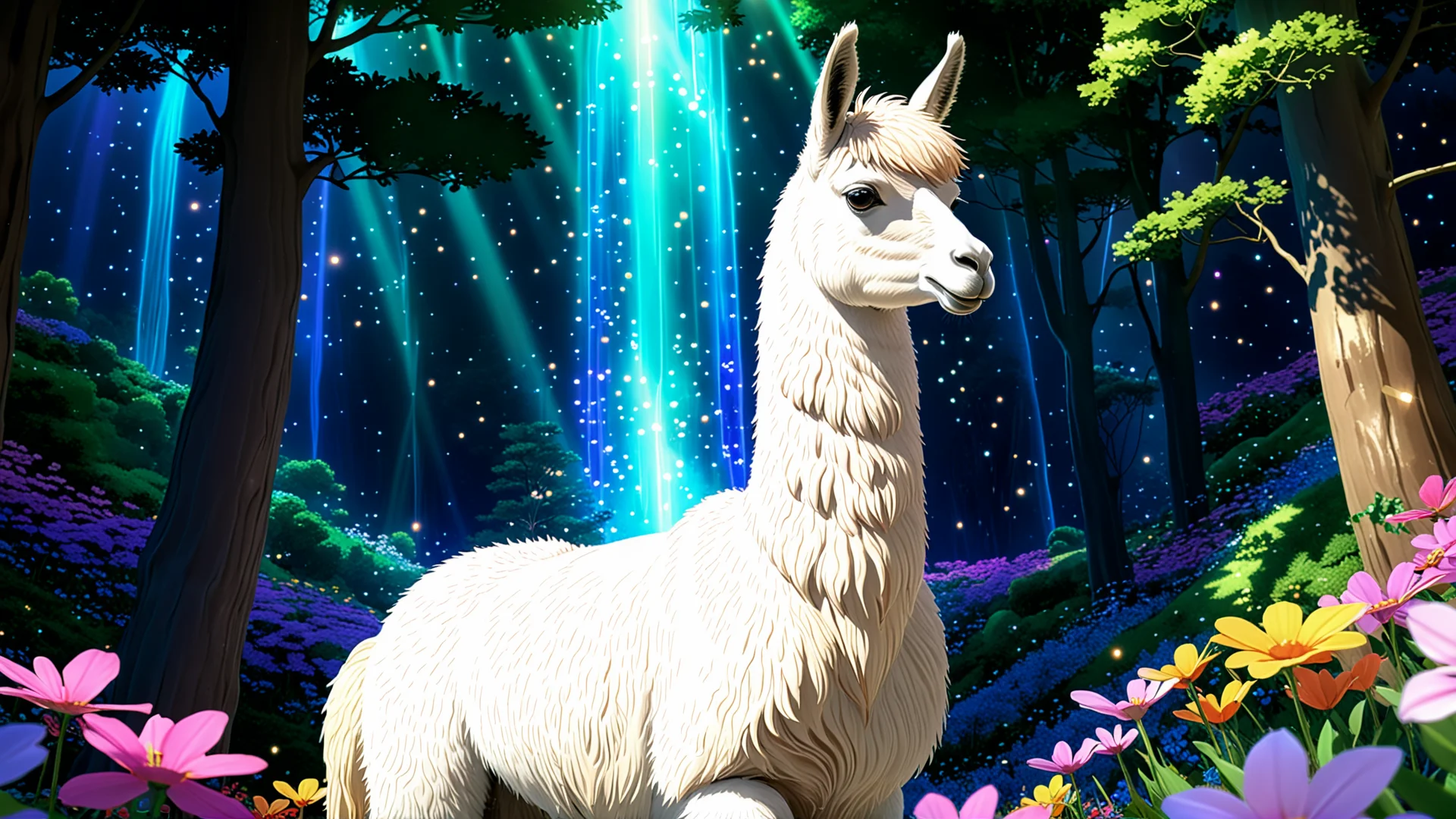 Enchanted Llama Glama: A Whimsical Anime Forest Adventure