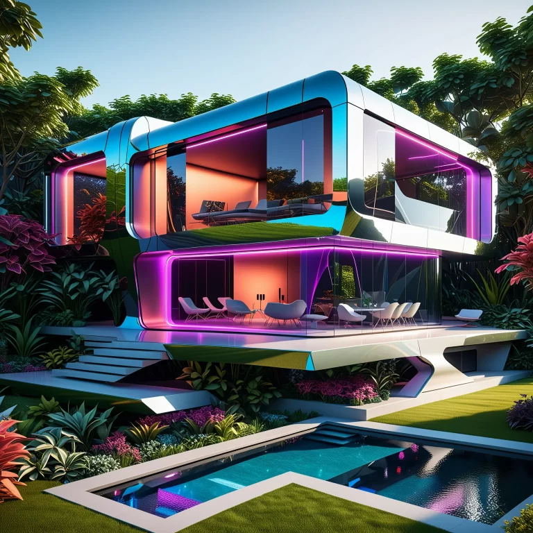 Futuristic AI-Designed House: Sleek Architecture & Digital Flora