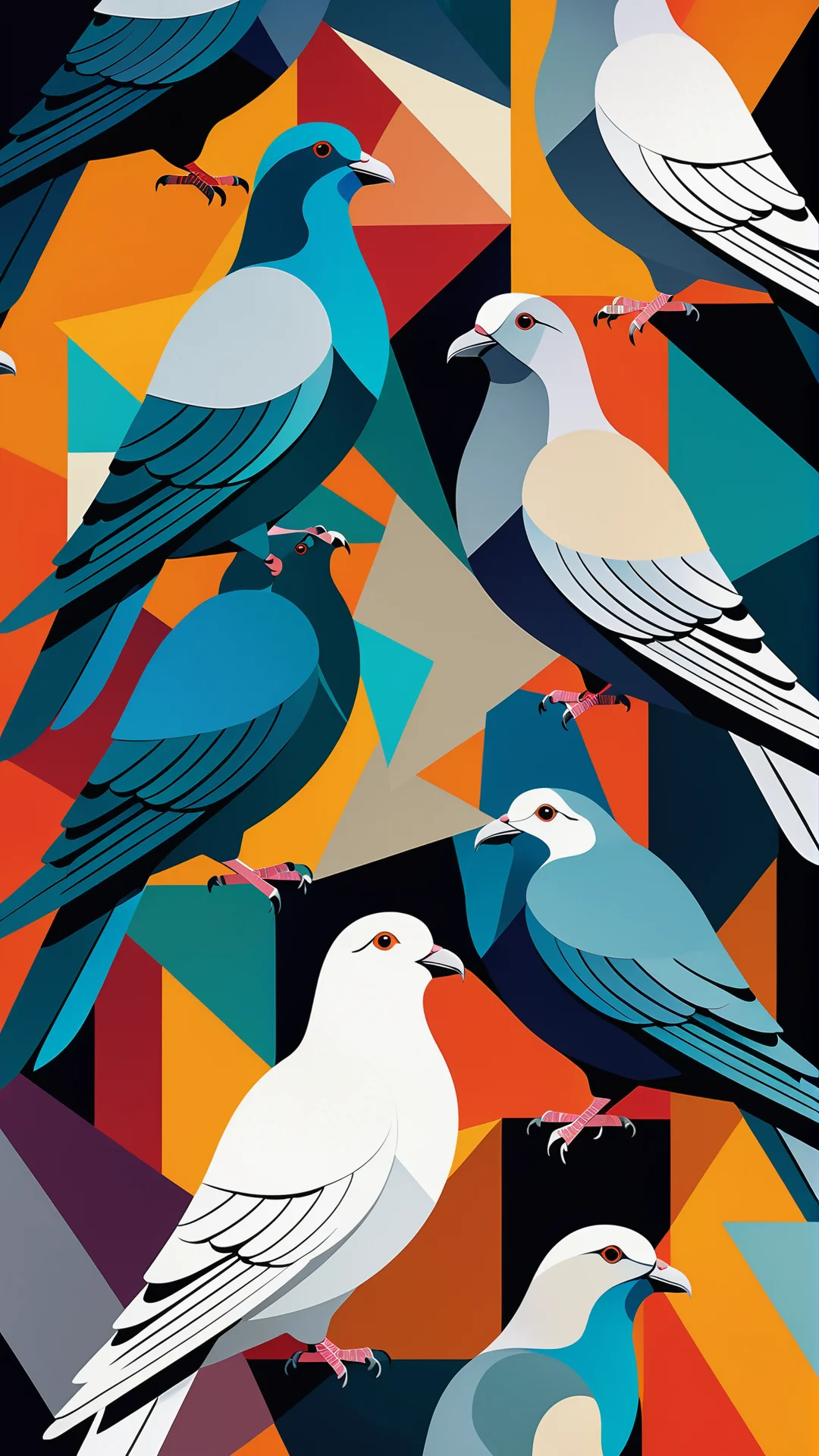 Cubist Pigeon Art: Vibrant Urban Abstract in 8K Resolution