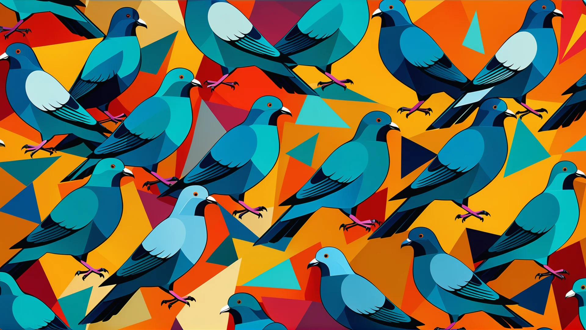 Cubist Pigeon Art: Vibrant Urban Abstract in 8K Resolution