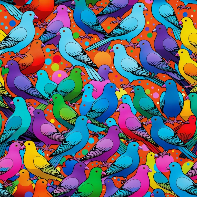 Vibrant Urban Pigeon Art: A Surreal Neural Network Masterpiece