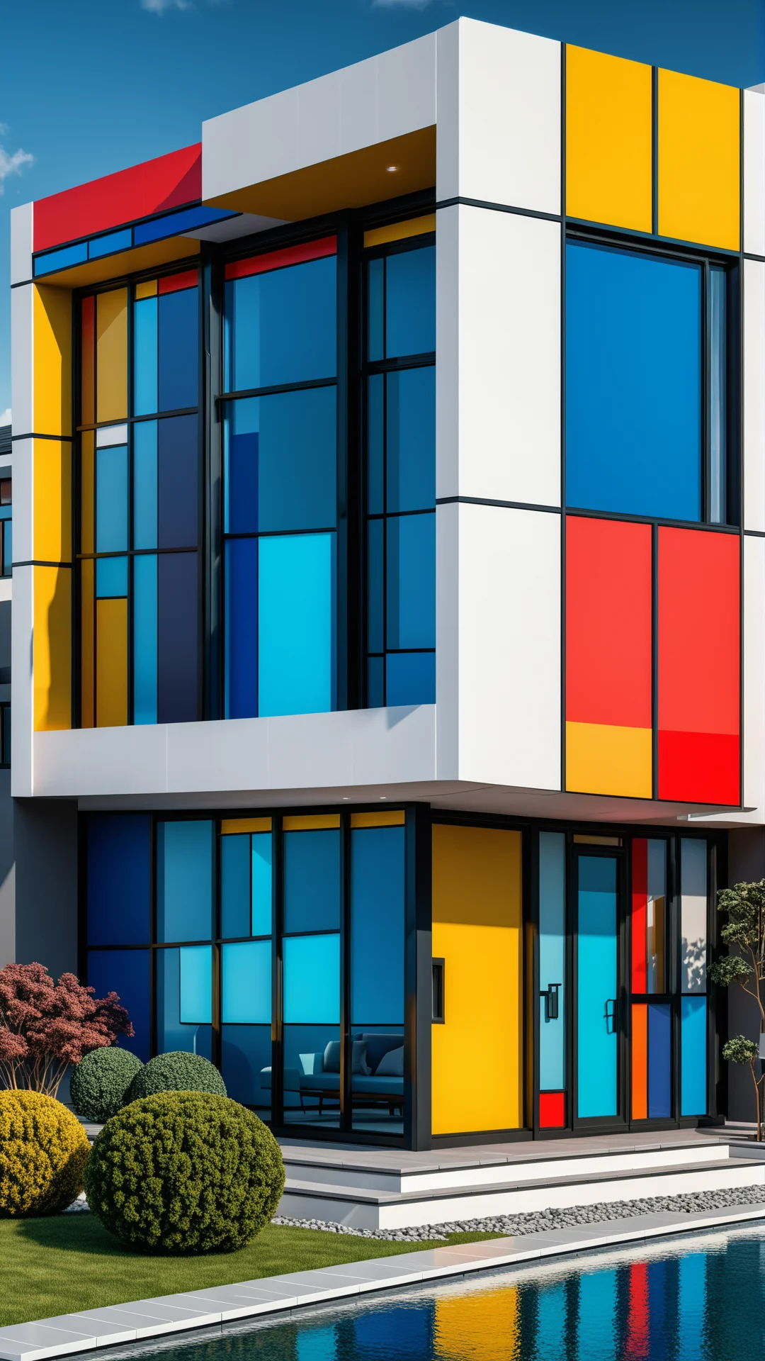 Abstract Geometric House Design: Modern Art Inspired by Mondrian & Wright