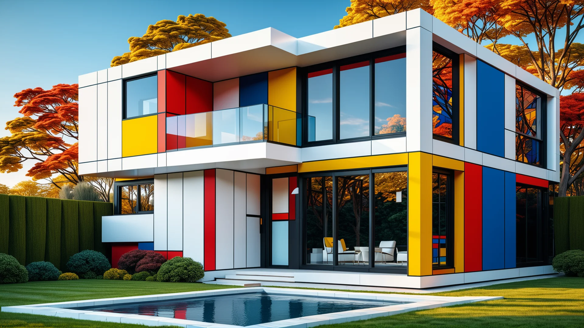 Abstract Geometric House Design: Modern Art Inspired by Mondrian & Wright