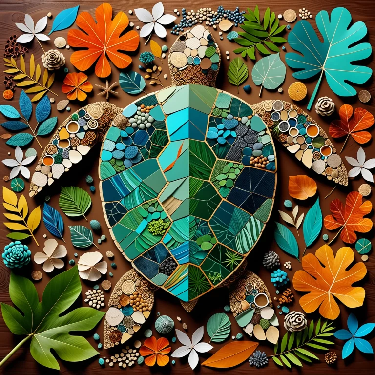 Intricate Turtle Collage: Harmony of Nature and Technology in Art